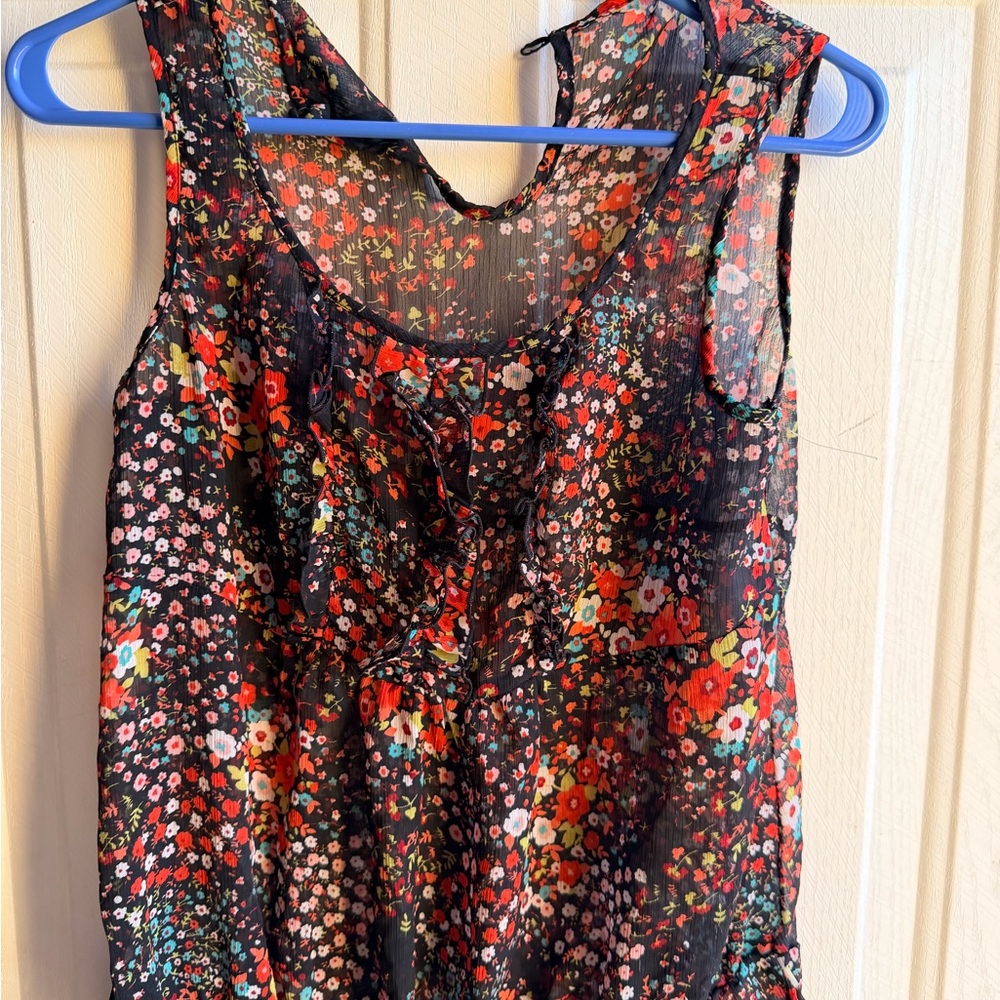 BCX Black Floral Ruffle Sleeveless Camisole